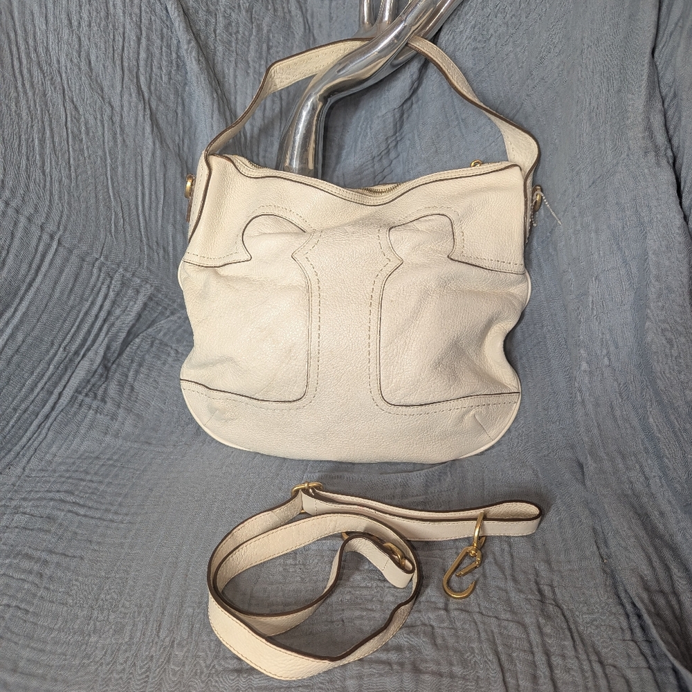 Tory Burch Amalie Hobo White Leather Shoulder Bag with Crossbody Strap